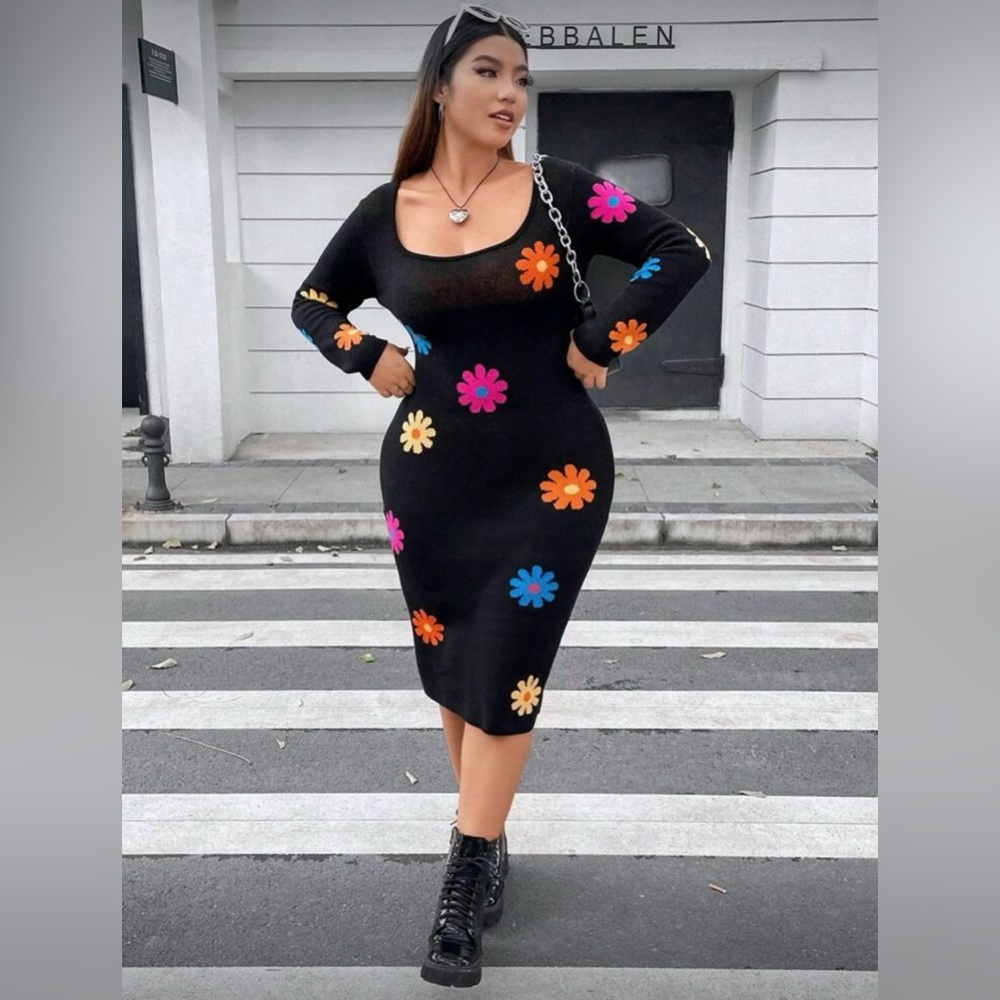 SHEIN Curve Black and Orange Patterned Garment